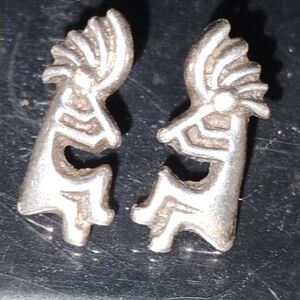 Navajo Sterling Silver Kokopelli Earrings Post Back 3.9 Grams